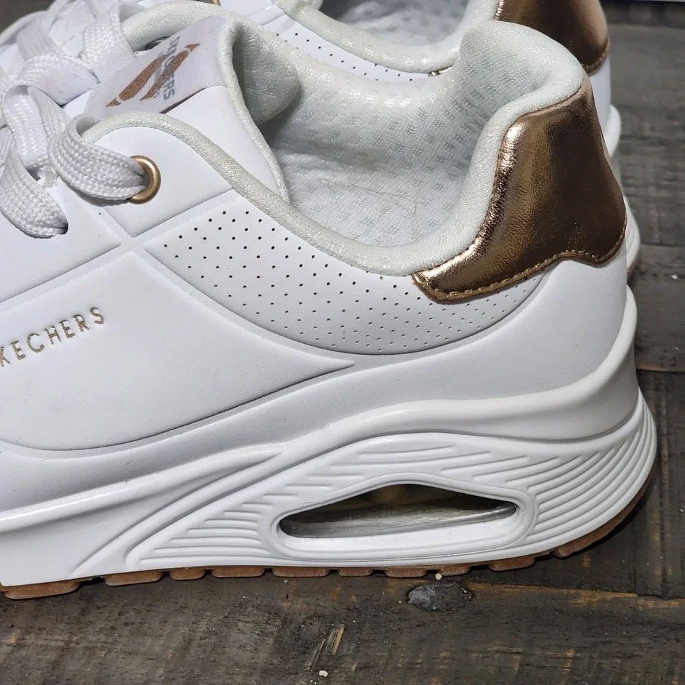 Skechers Street‎ Uno Gen1 Shimmer Away Shoes Girls US 2 White/Gold Sneakers